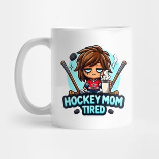 Hockey Mom Tired Emoji Shirt – Funny Exhausted Sports Mom Design Mug